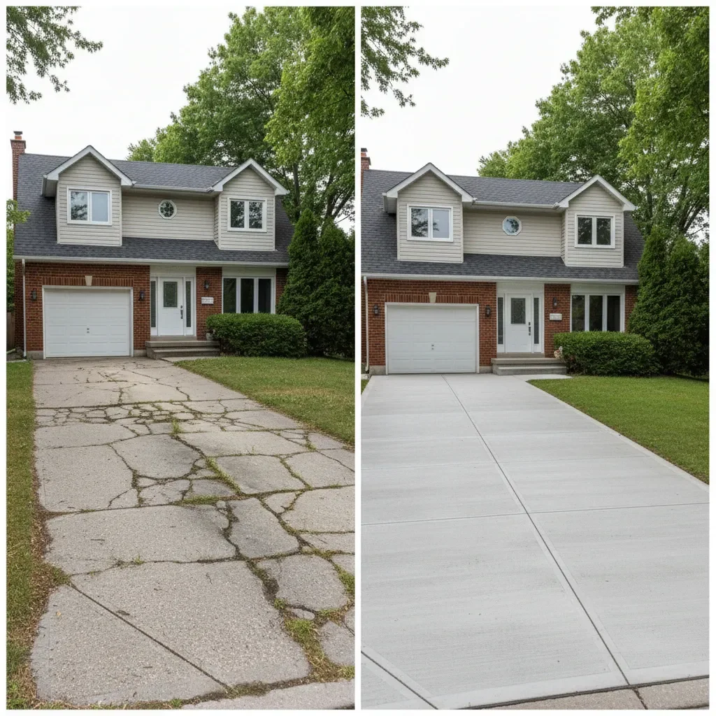 Concrete contractor transformation - before and after by Signature Landscaping Oshawa in Oshawa